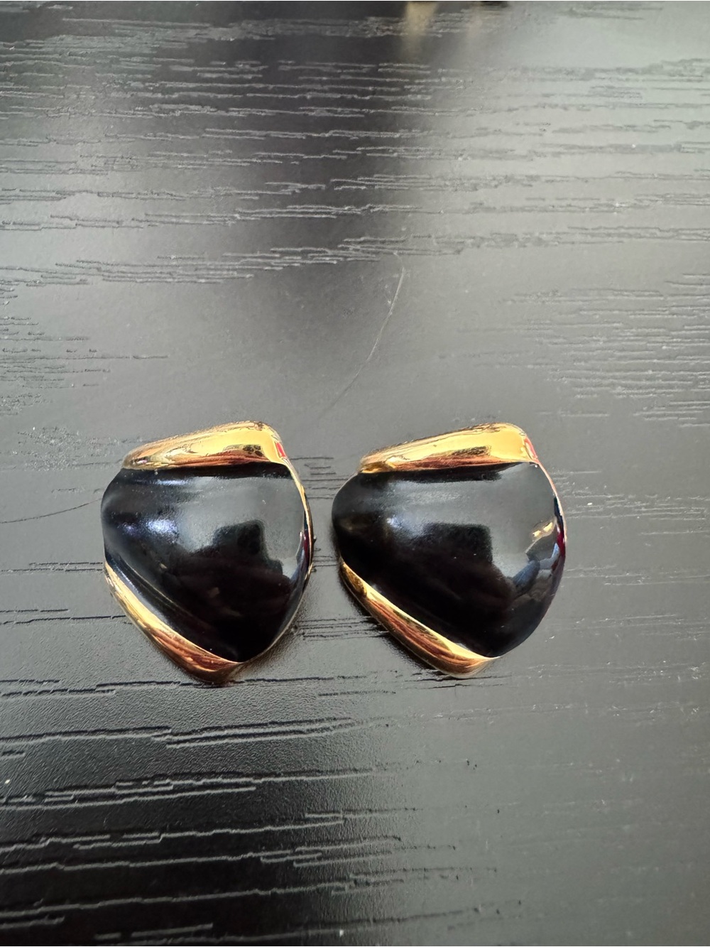 Vintage Monet Black Enamel Gold-Tone Sculptural Clip-On Earrings